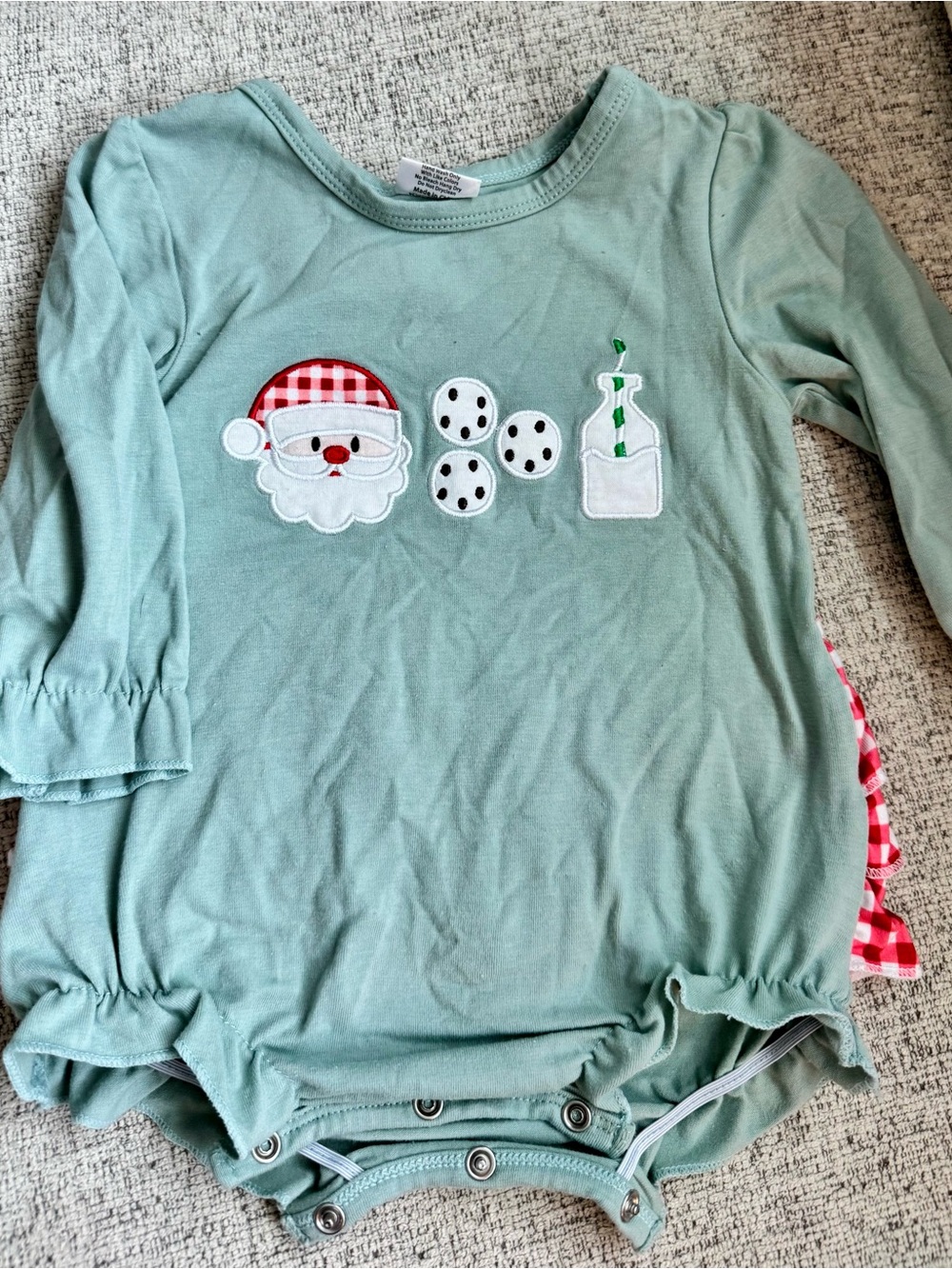 Mint Green Santa & Cookies Baby One-Piece